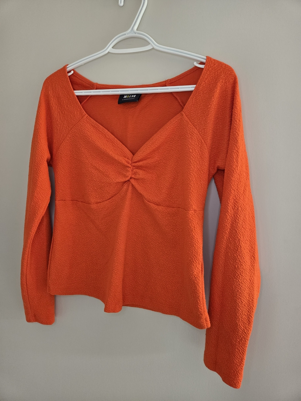 Anthropologie Maeve Bright Orange Sweetheart 3/4 Sleeve Knit Textured Top